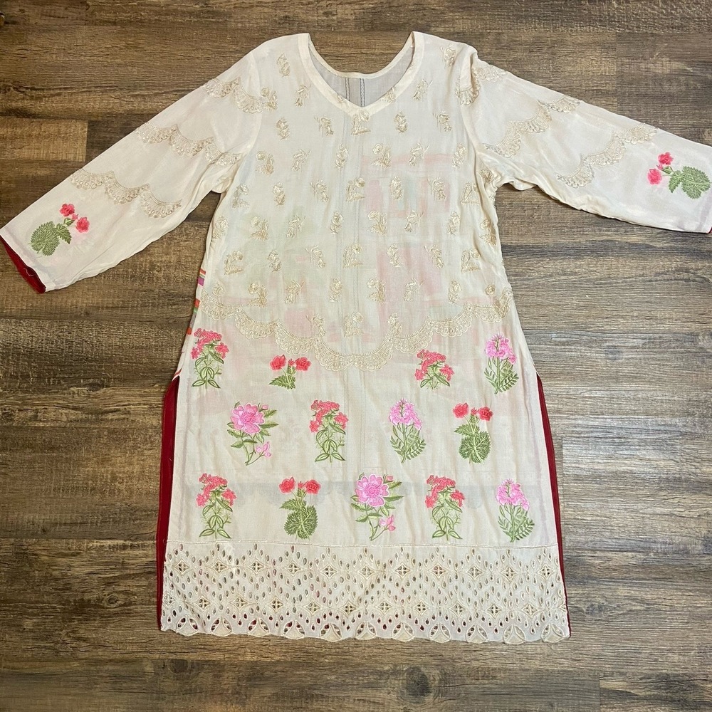 Embroidered Dress‎ Women L Floral Romantic Cottagecore Eyelet Folk Prairie Angel